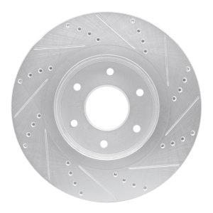 Infiniti QX56 Brake Rotor (1) - Front Left - R1 Concepts - Drilled & Slotted - Silver - `05-`07